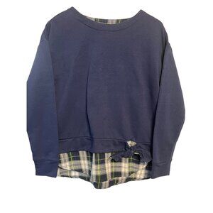 Izod Women's Navy Plaid Accent Sweater With Bow Detail Size M Cotton Blend Comfy
